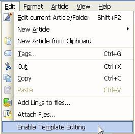 Edit menu with Template Editing